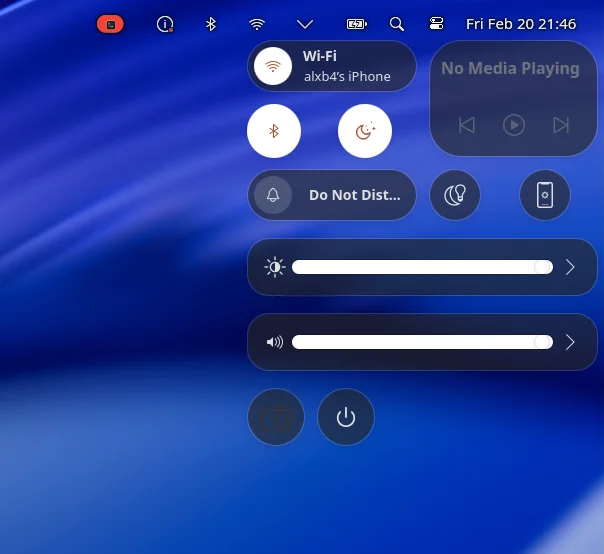Control Center with quick settings and sliders.
